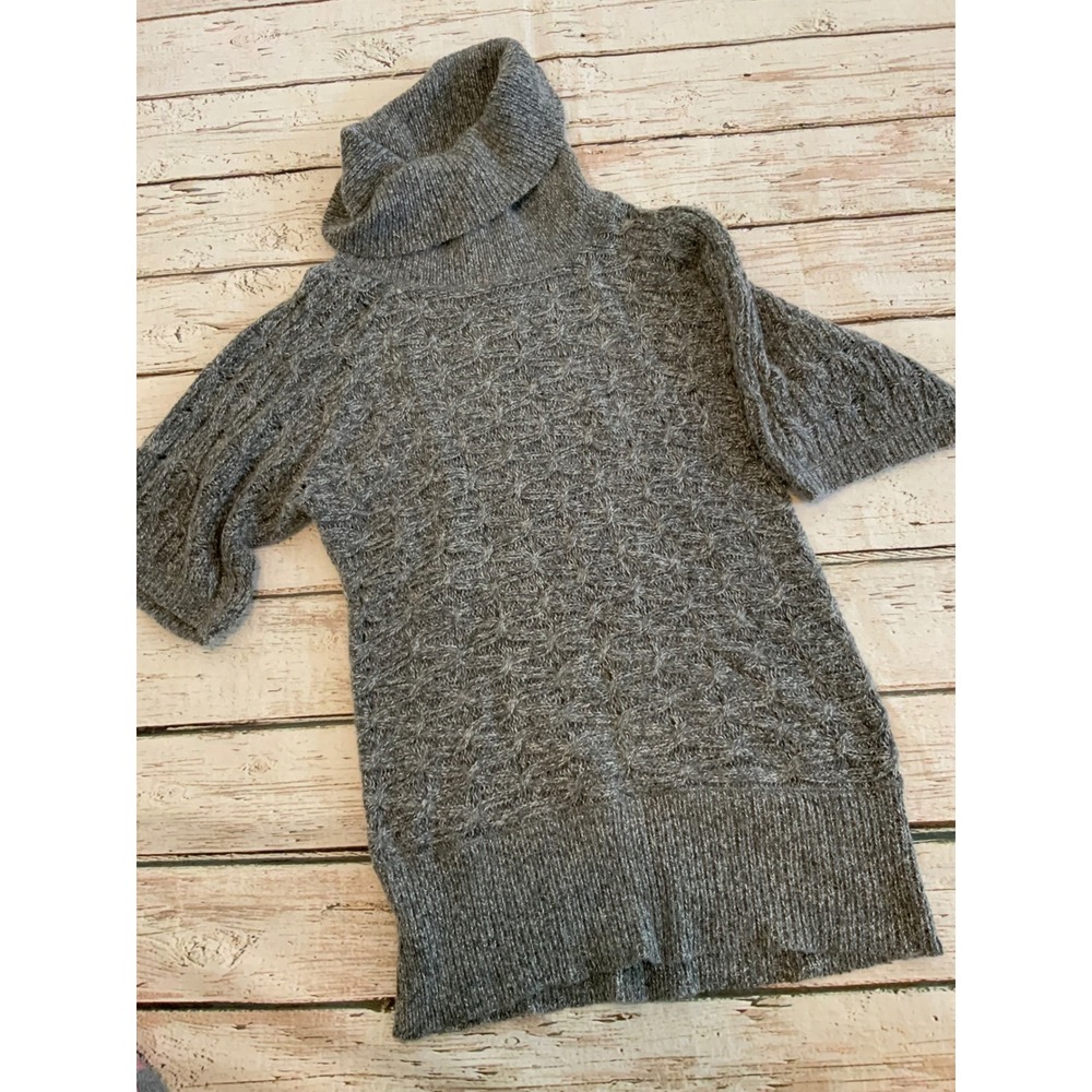 Old Navy Grey Marled Wool Blend Cowl Neck Short Sleeve Tunic Sweater Large 90s